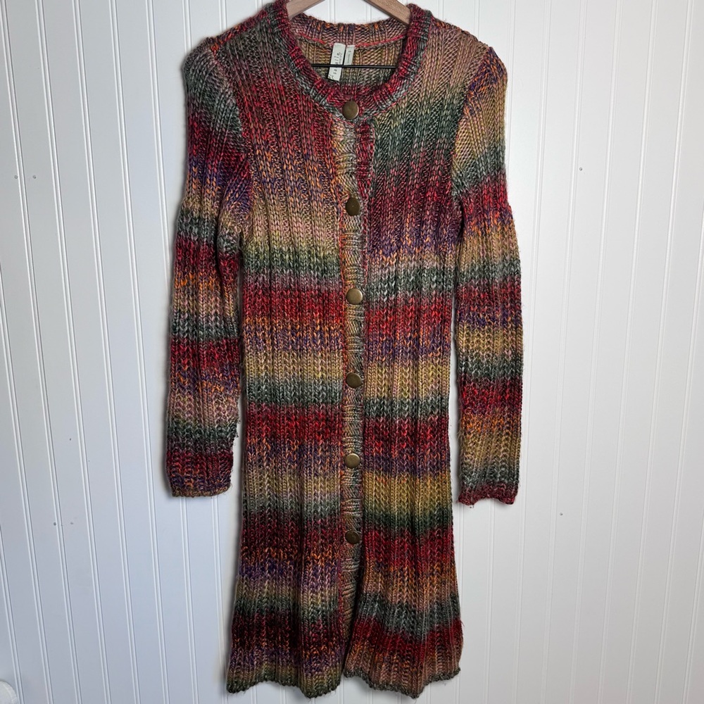 Sahalie Multicolor Chunky Knit Button-Down Women's Duster Cardigan Women’s Small